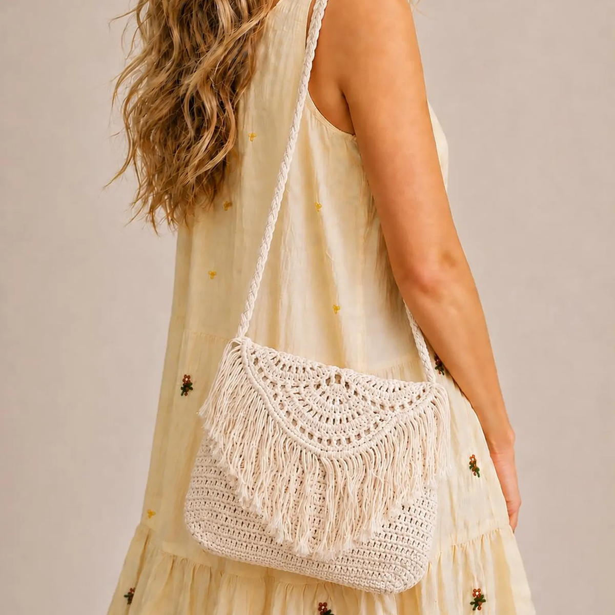 Boho Fringe Crochet Crossbody Beach Tote Bag Shoulder Bag