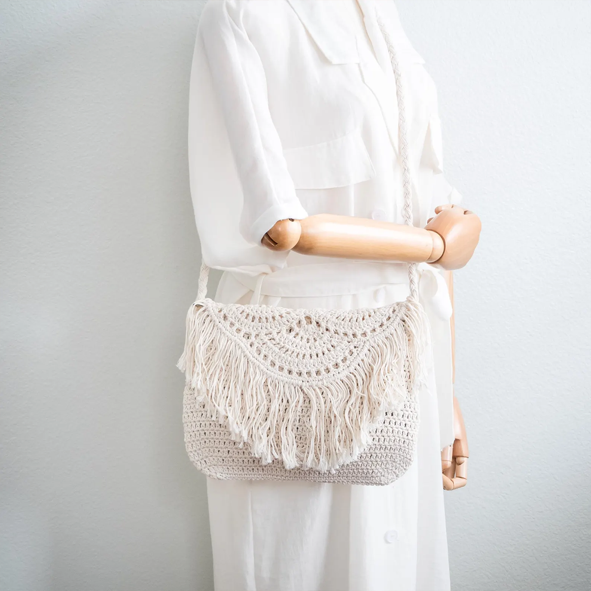 Boho Fringe Crochet Crossbody Beach Tote Bag Shoulder Bag