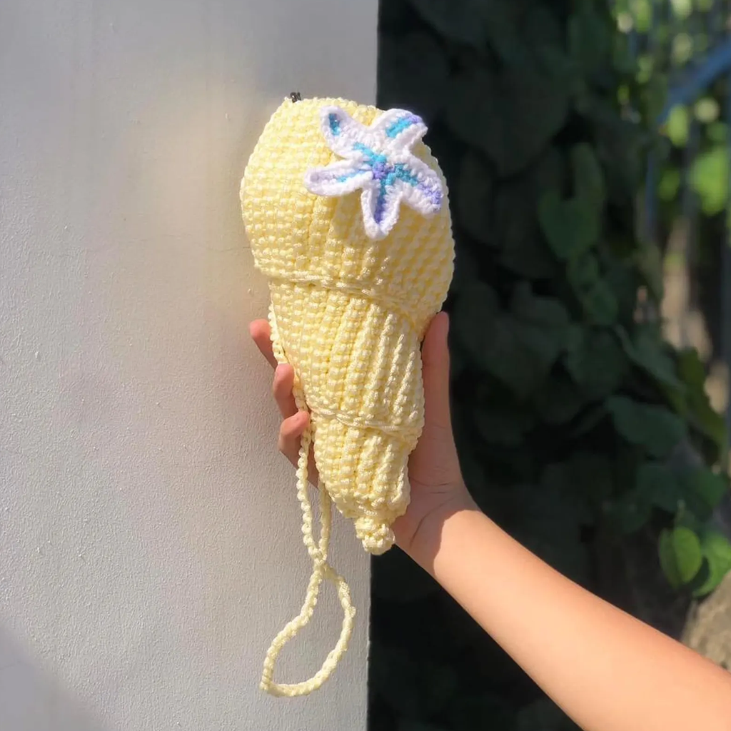 Seashell Shaped Crochet Crossbody Bag With Starfish Ornament Shoulder Bag