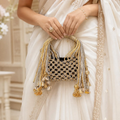 Gold Silver Macramé Handbag With Cowrie Shell Tassels For Festive Events Shoulder Bag