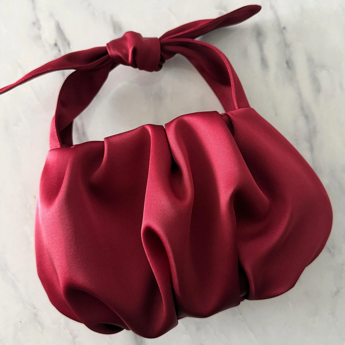 Red Satin Bow Top Handle Evening Handbag For Wedding Occasions