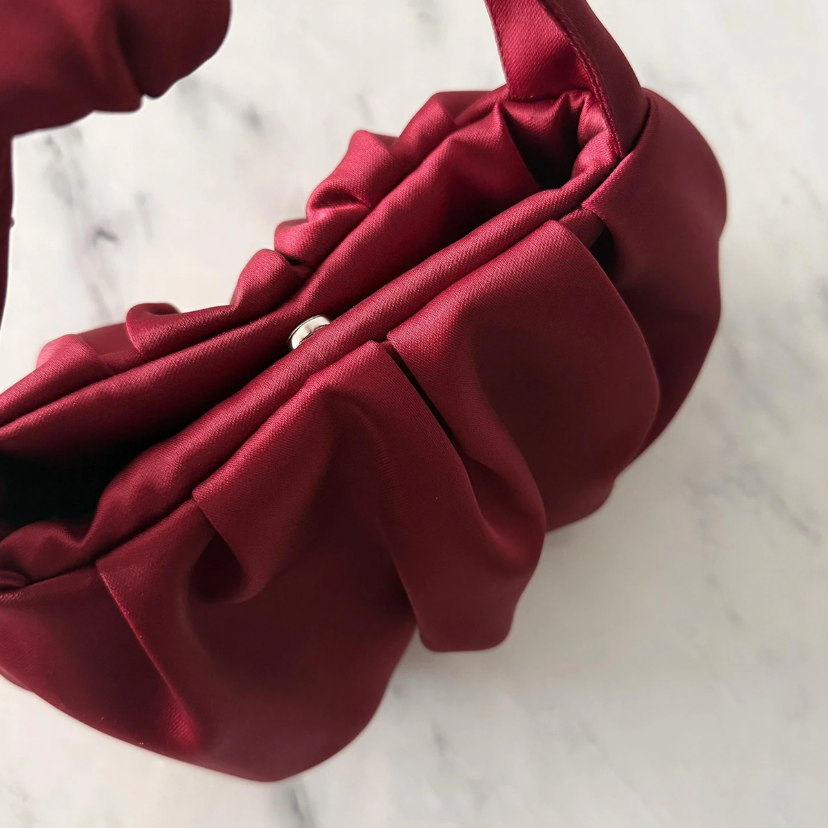 Red Satin Bow Top Handle Evening Handbag For Wedding Occasions